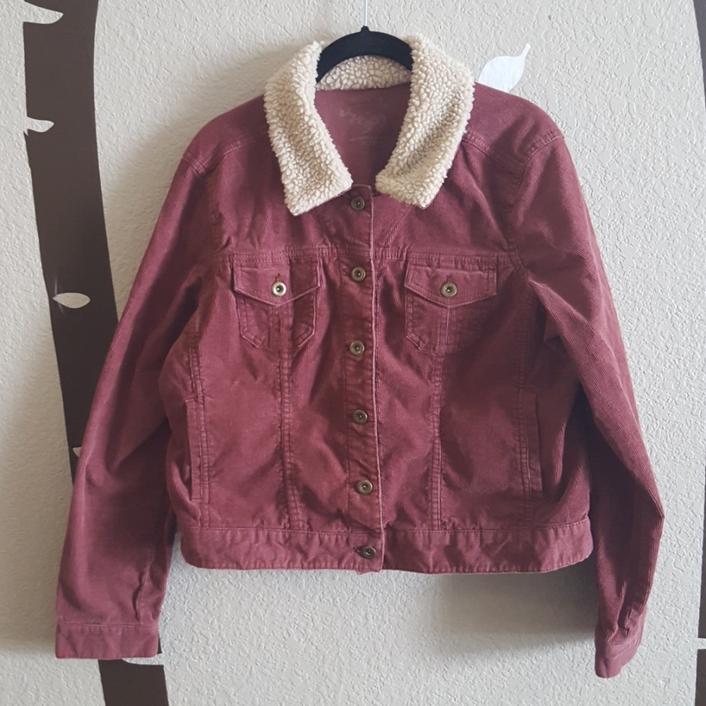 Sonoma Dusty Dark Pink Corduroy Bomber Jacket